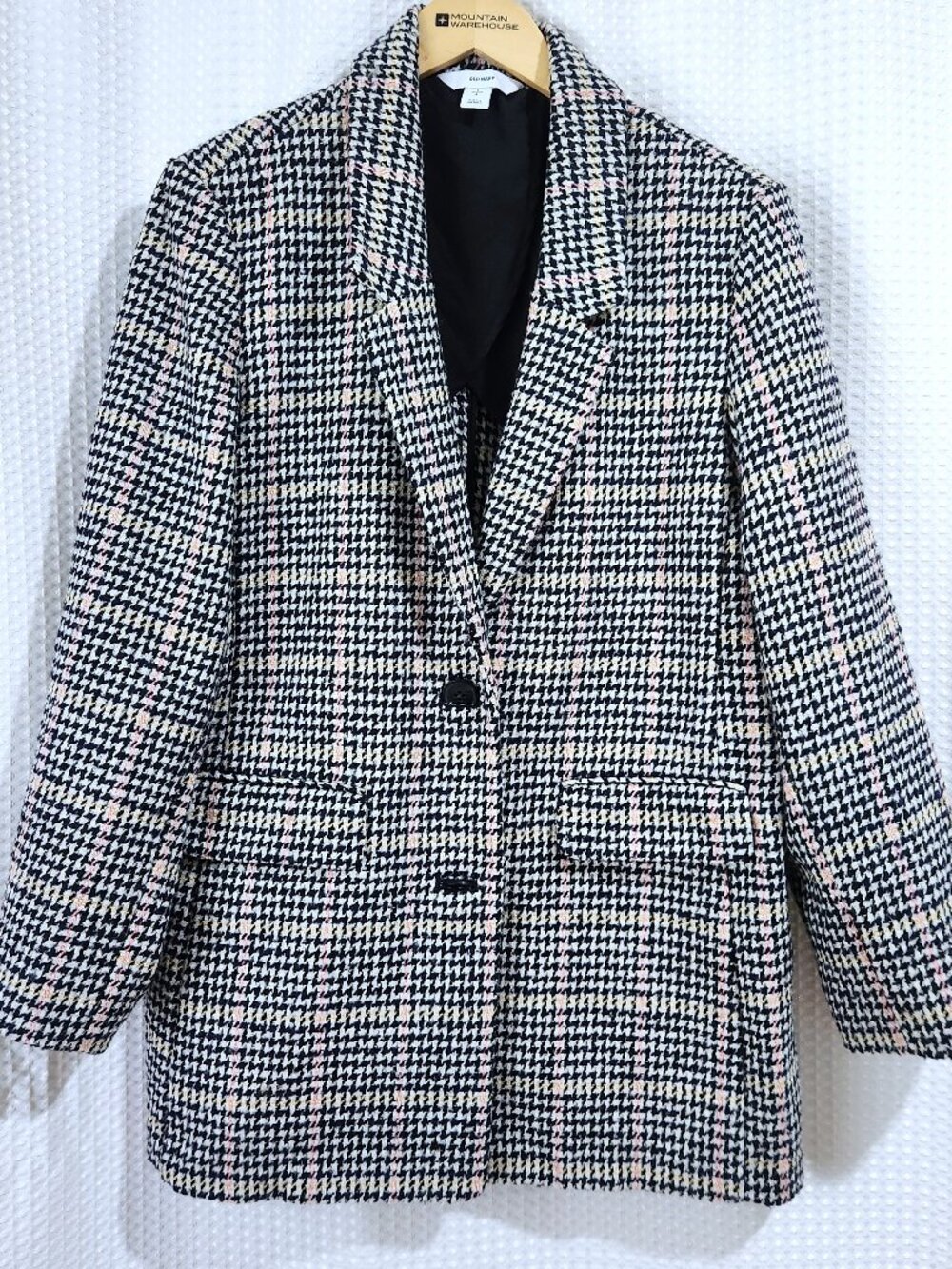 Old Navy Boucle Tweed Blazer Jacket Women Large Oversized Plaid Houndstooth Wool